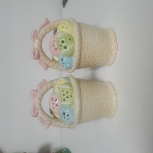 Ceramic Easter Basket with Colorful Eggs Set Of 2